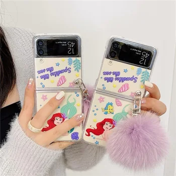 Disney Malá Mořská víla Princezna Ariel Telefon Pouzdro Pro Samsung Z klávesnice 1 2 3 5G ZFlip3 Soft Pro Galaxy Nárazuvzdorné Transparentní Kryt