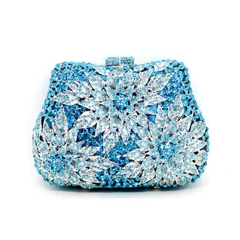 Luxusní Crystal modřejší Diamond Flower Book Bag Spojky Svatební Šaty Taška Toaletní Taška Večerní Party Balíček Den Tašky