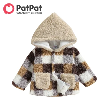 PatPat Bundy Dítě, Chlapec Oblečení Novorozence Kabáty Kostkovaný Vzor Tepelné Fuzzy s Kapucí Dlouhý rukáv Zimní Svetry