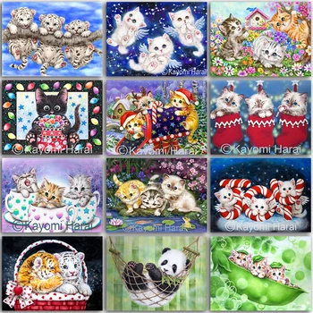 5D DIY Diamantový Malování kit Vánoční roztomilý Anděl, Kočka, Panda, Tygr, Plné Náměstí A Kulaté mozaika výšivky Cross stitch domova Umění