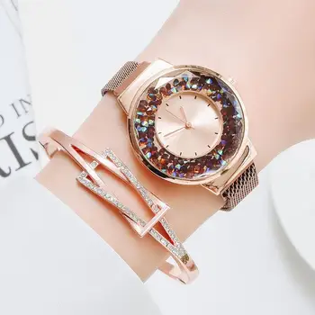 Luxusní Dámské Magnet Hodinky Módní Rose Gold Dámy Crystal Quartz Náramkové Hodinky Příležitostné Ženy Náramek Hodinky Reloj Mujer Hodiny
