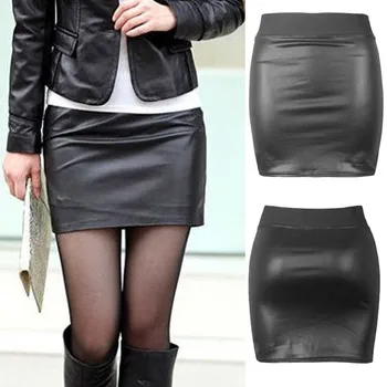 2021 Módní Černé Pu Kůže Sukně Ženy Pevné Černé Mini Sukně Pro Ženy Balíček Hip Vysokým Pasem Krátké Sukně Office Lady Oblečení