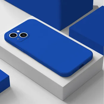 Původní Klein Modré Tekuté Silikonové Telefon Pouzdro Pro iPhone 13 12 11 Pro Max Mini XS XR X 8 7 Plus SE2 Měkký Tenký Kryt funda