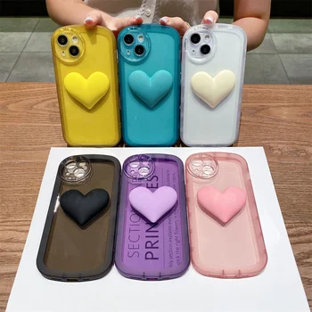 Korea Candy 3D Láska Srdce Měkké Telefon Pouzdro Pro iPhone 11 12 13 14 Pro Max X XS MAX XR 6 6S 7 8 Plus SE Ochranný Zadní Kryt