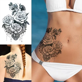 Dočasné Tetování Samolepky Romantické Sexy Růžové Květy Falešné Tatto Vodotěsné Tetování na Zadní Nohu, Ruku, Bříško Velké Velikosti pro Ženy, Muže, Dívky