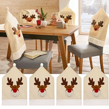 Módní Vánoční Jídelní Stůl Party Red Hat Židle Zadní Kryty Jelen Klobouk Židle Kryt Elk Čepice Židle Kryt Vánoční Dekorace Hot Prodej