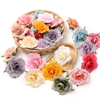 50ks Bílá Růže Umělé Hedvábí Květina Hlavy Dekorativní Scrapbooking Pro Domácí Svatby, Narozeniny, Dekorace Falešné Květiny Růže