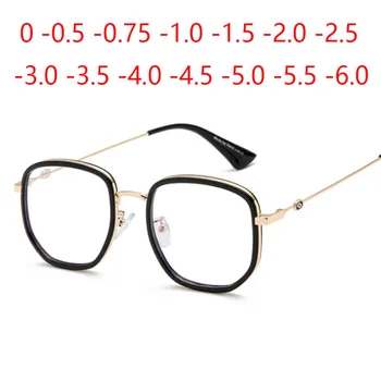 Anti-Modré Světlo hranaté Brýle Kovové Populární Optické Brýle na Předpis, 0 -0.5 -1.0 -1.5 -2.0 až -6.0