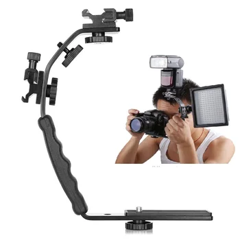 Univerzální Blesk Fotoaparátu Grip L Držák s 2 Standardní Boční Hot Shoe Mount pro Video Světlo Blesk DSLR Držák Videokamery