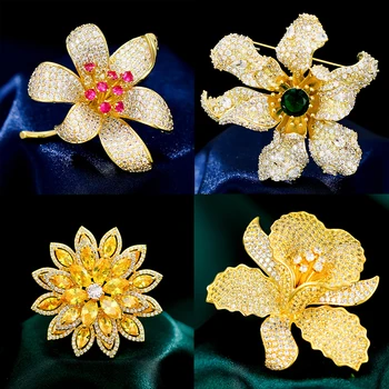 2022 korejské Luxusní Šumivé Zirkon Lotus Broochpin Temperament Orchidej Brože pro Ženy, Kabát, Oblek, Kytku Šperky Příslušenství