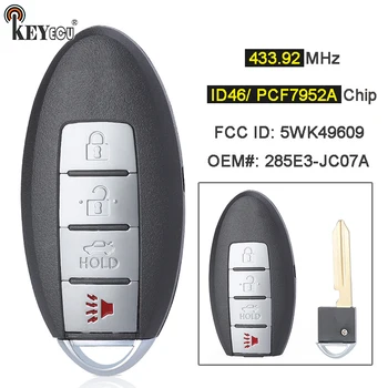 KEYECU 433,92 MHz PCF7952A/ ID46 Čip 5WK49609 285E3-JC07A Keykess Vzdálené Klíče Fob 3+1 Tlačítko 4 pro Nissan Maxima 2008-2015
