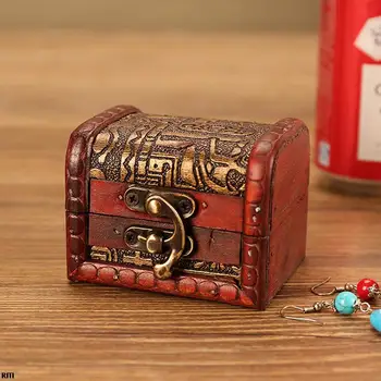 1KS Starožitný Mini Egyptské Starožitné Šperky Box Dřevo Poklad Truhla Úložný Box Šperky Organizátor Box Řemesla Malá Krabička